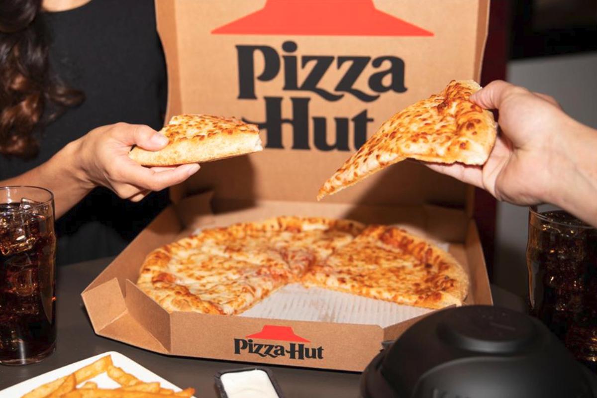 Pizza Hut pizza served with branded pizza box